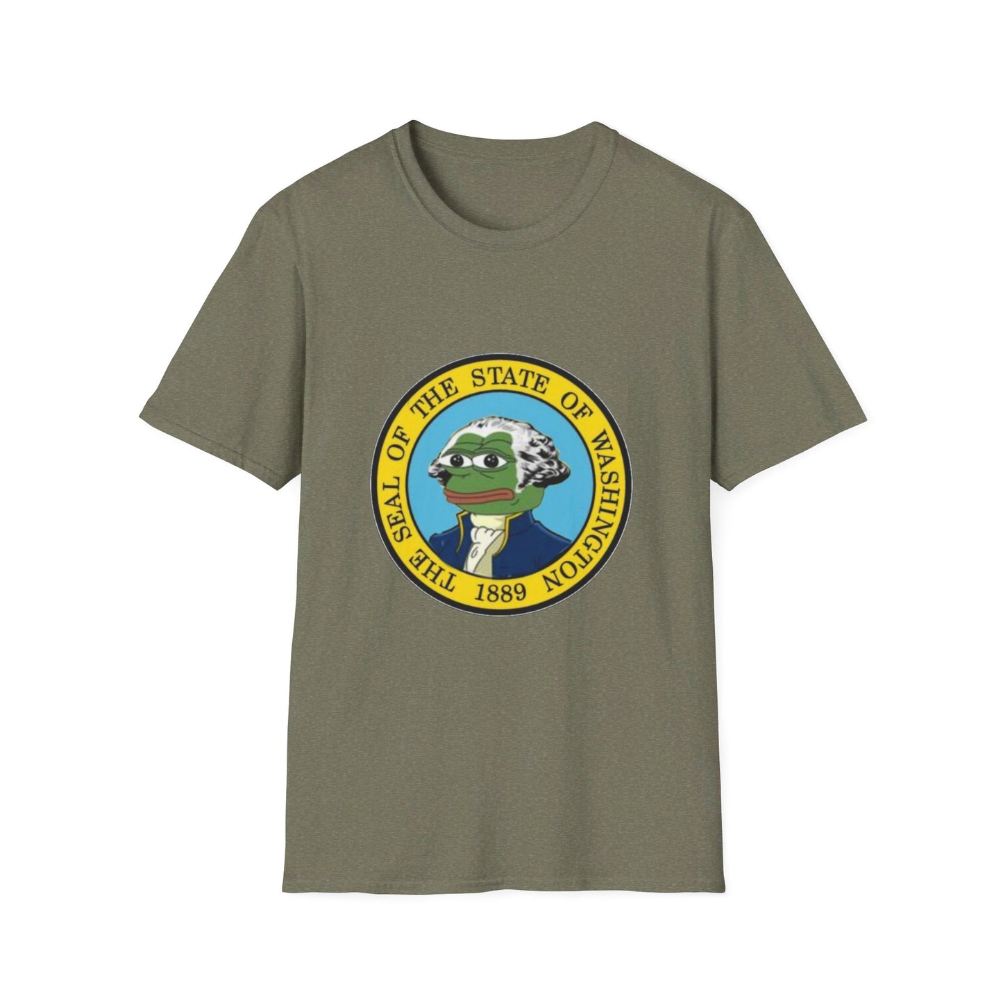 Washington State Seal Pepe in Powdered Wig Unisex Softstyle T-Shirt