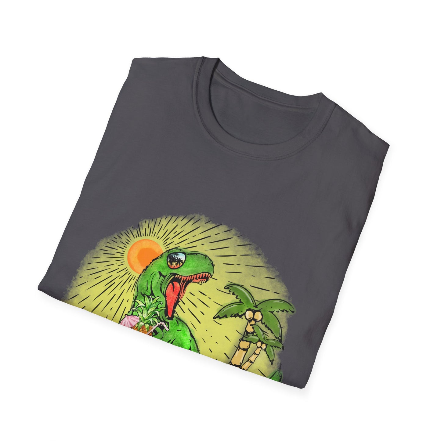 Surfing drinking T-Rex Unisex Softstyle T-Shirt