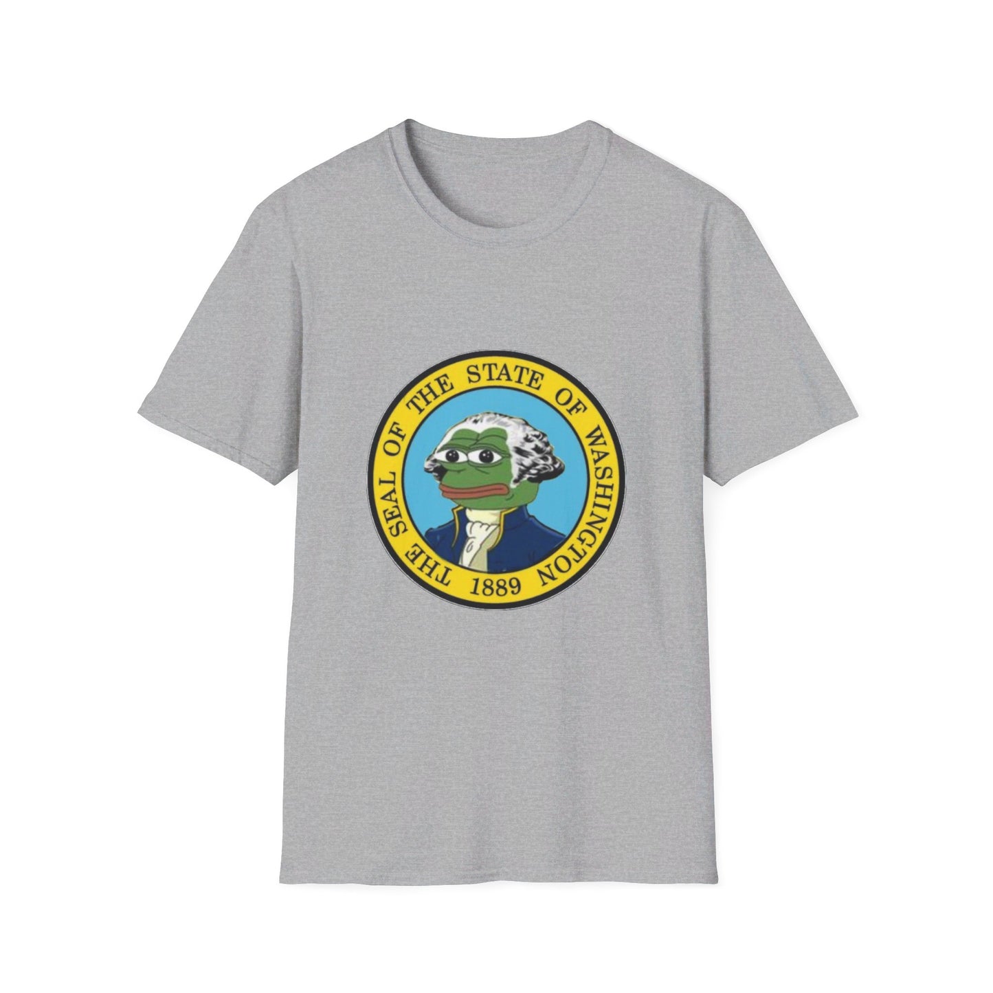 Washington State Seal Pepe in Powdered Wig Unisex Softstyle T-Shirt