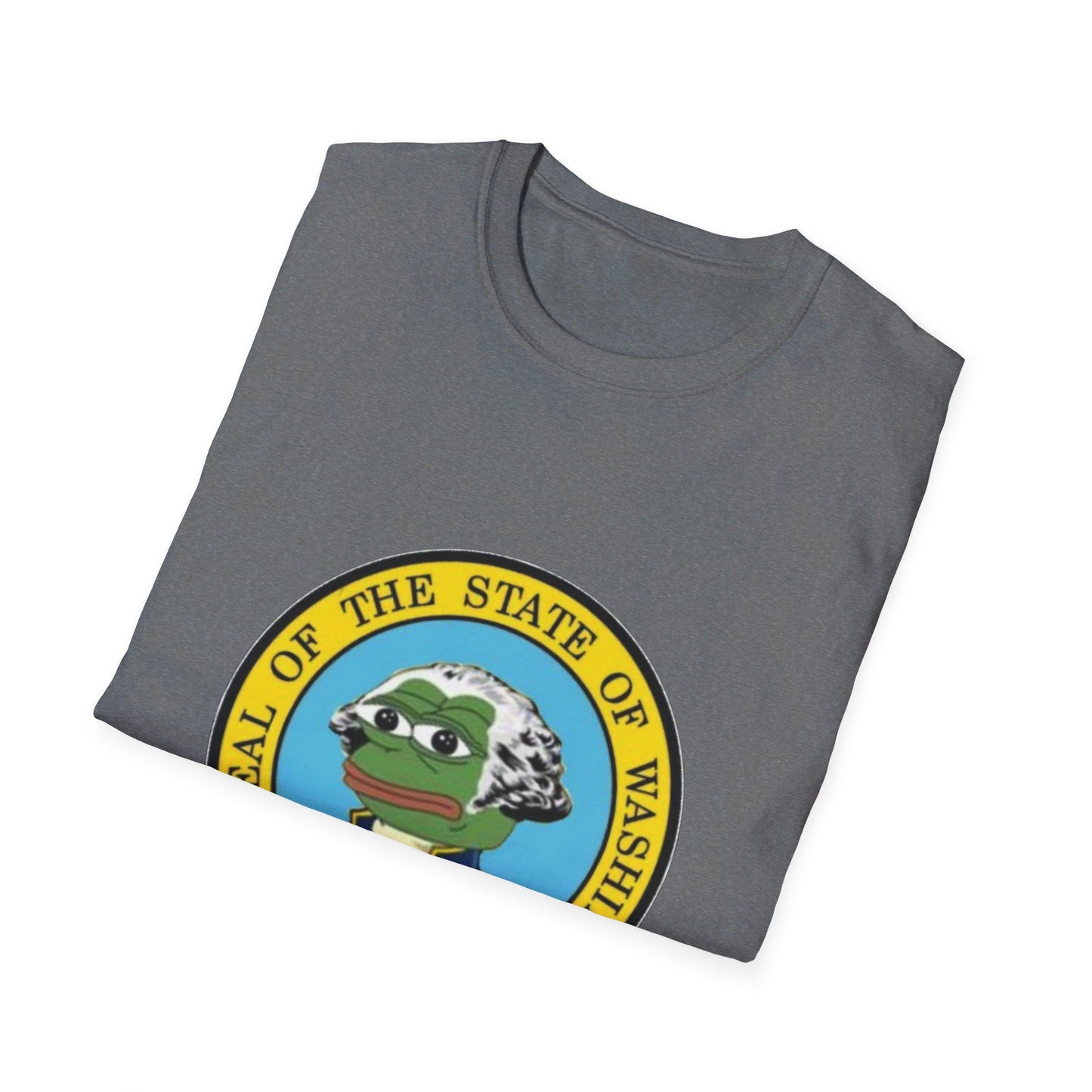 Washington State Seal Pepe in Powdered Wig Unisex Softstyle T-Shirt