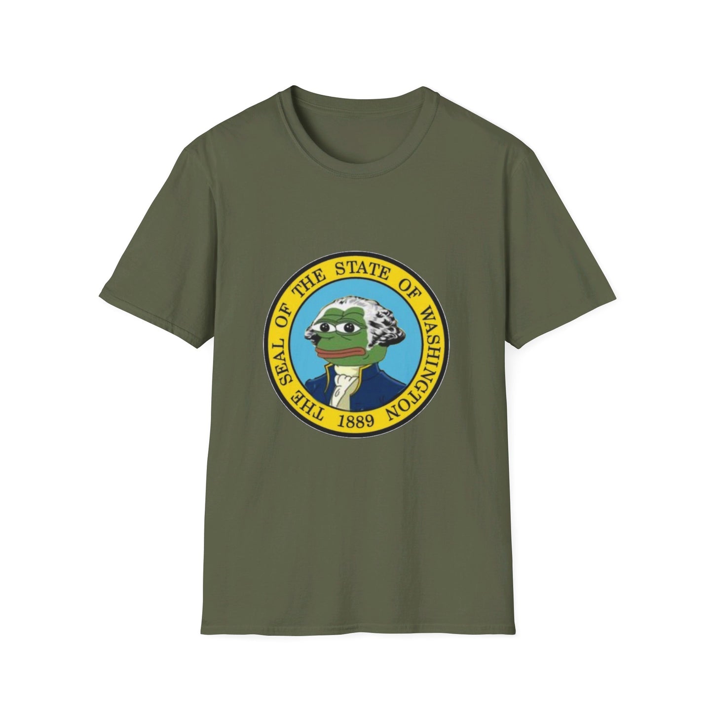 Washington State Seal Pepe in Powdered Wig Unisex Softstyle T-Shirt