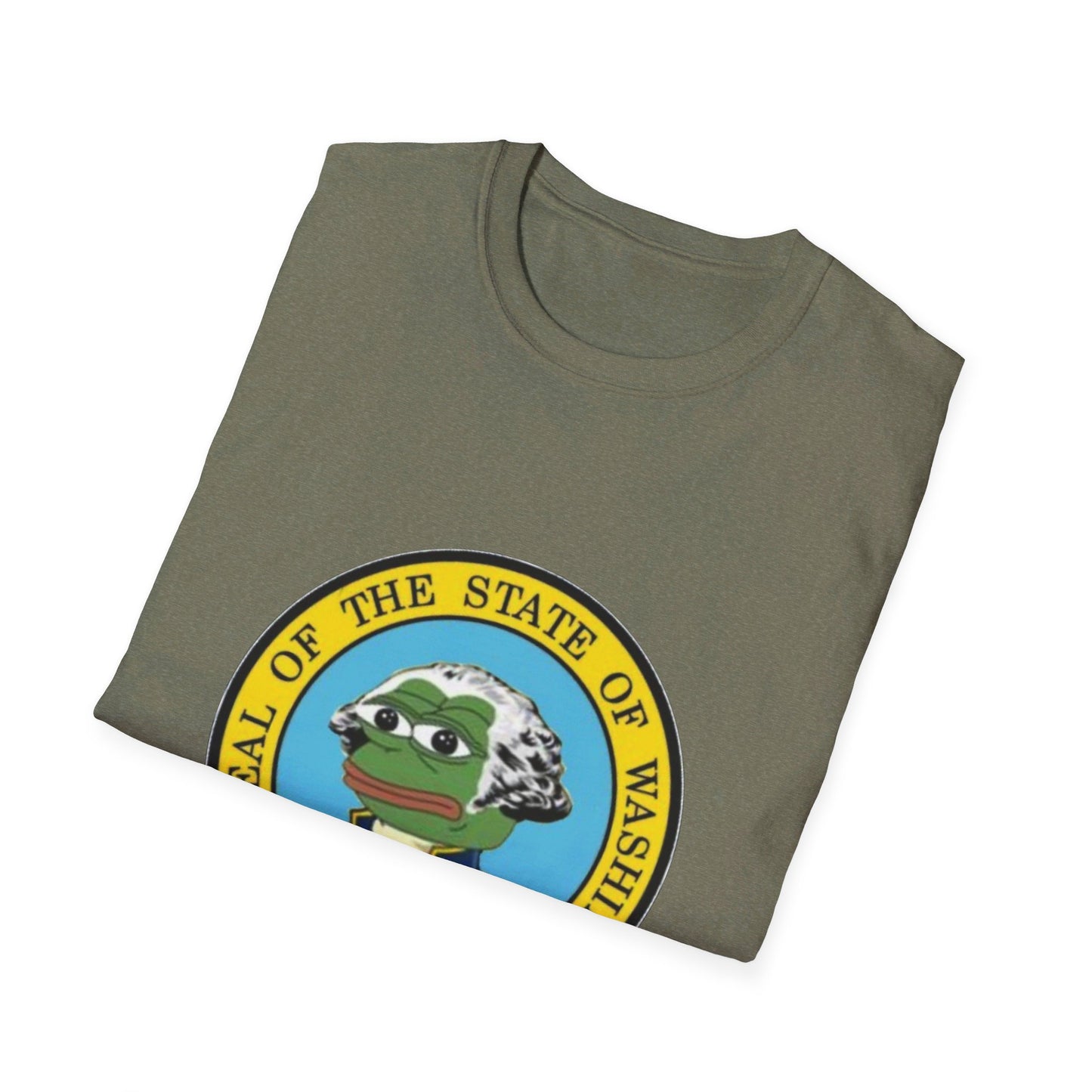 Washington State Seal Pepe in Powdered Wig Unisex Softstyle T-Shirt