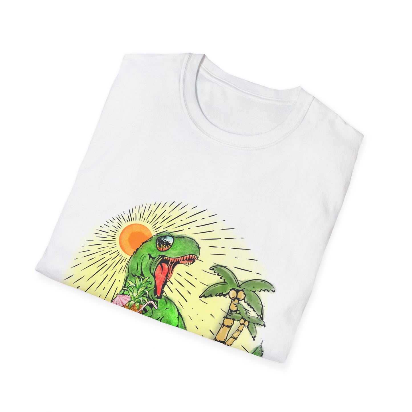Surfing drinking T-Rex Unisex Softstyle T-Shirt