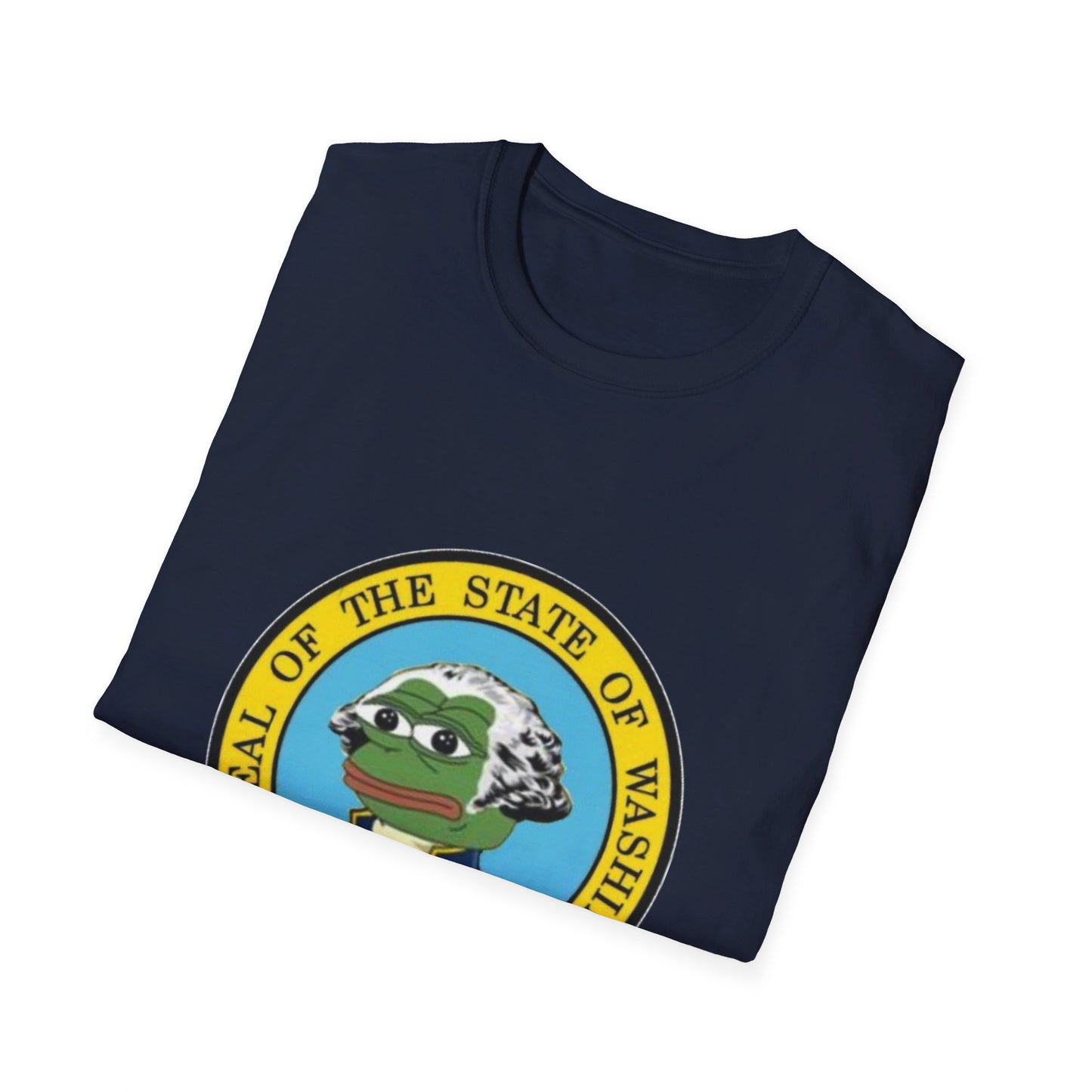 Washington State Seal Pepe in Powdered Wig Unisex Softstyle T-Shirt