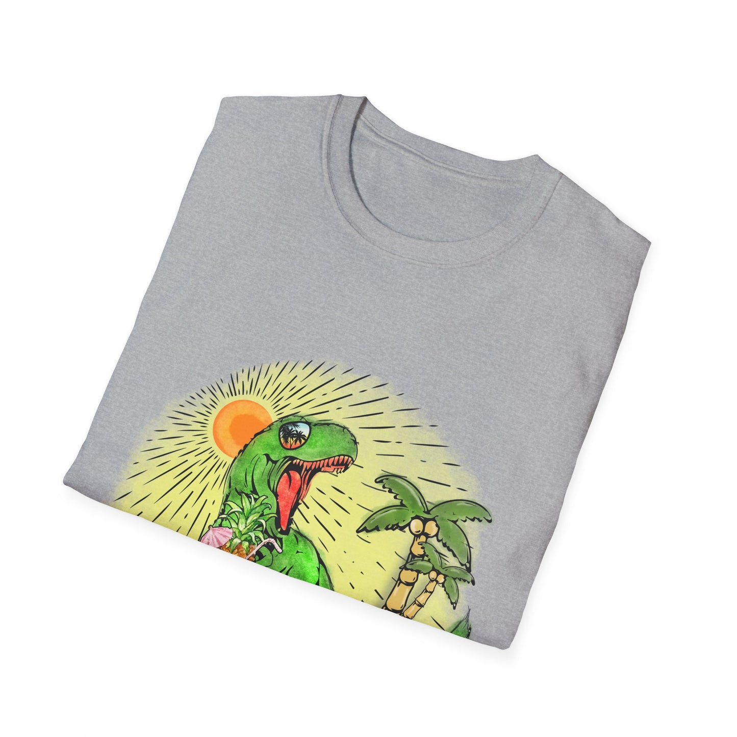 Surfing drinking T-Rex Unisex Softstyle T-Shirt