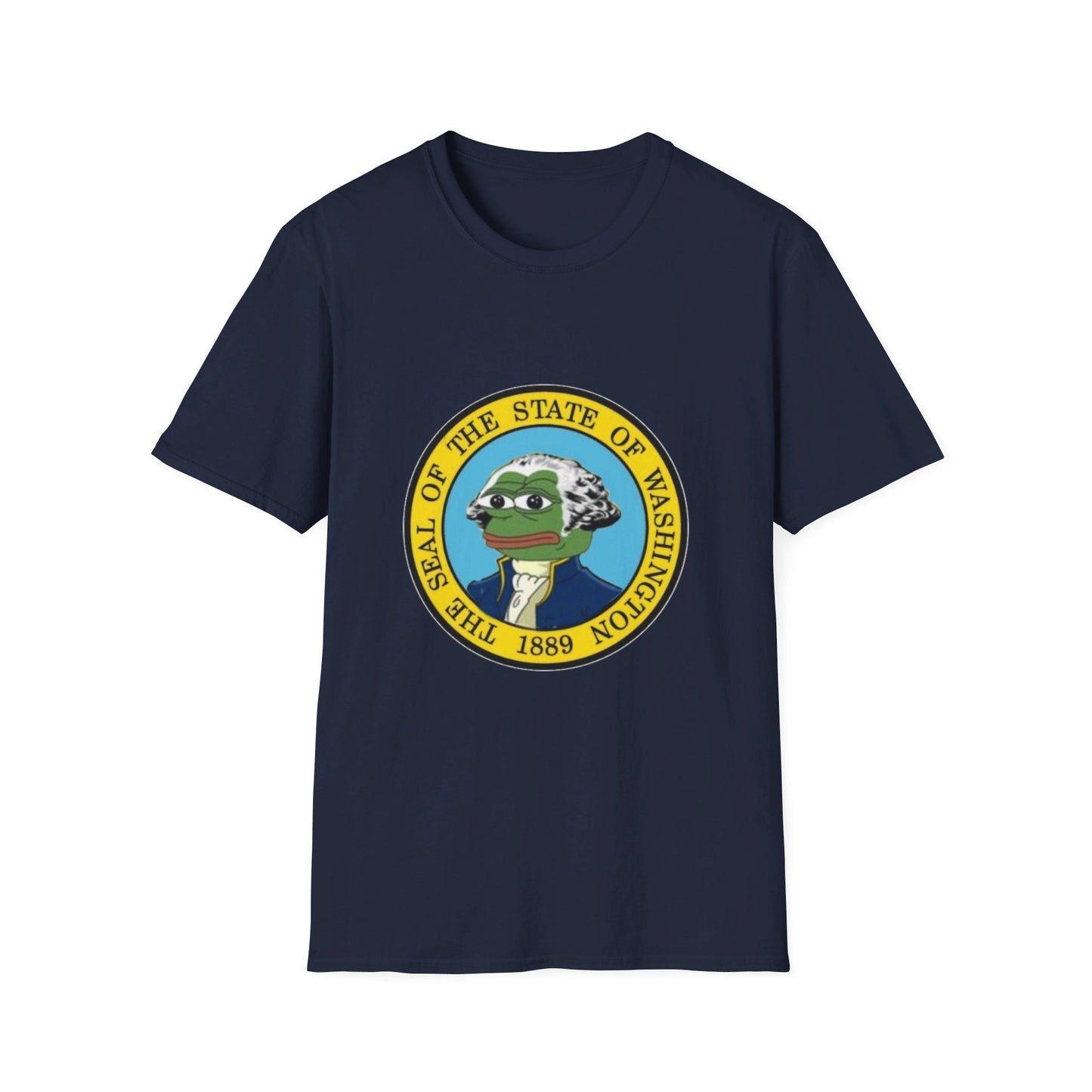 Washington State Seal Pepe in Powdered Wig Unisex Softstyle T-Shirt