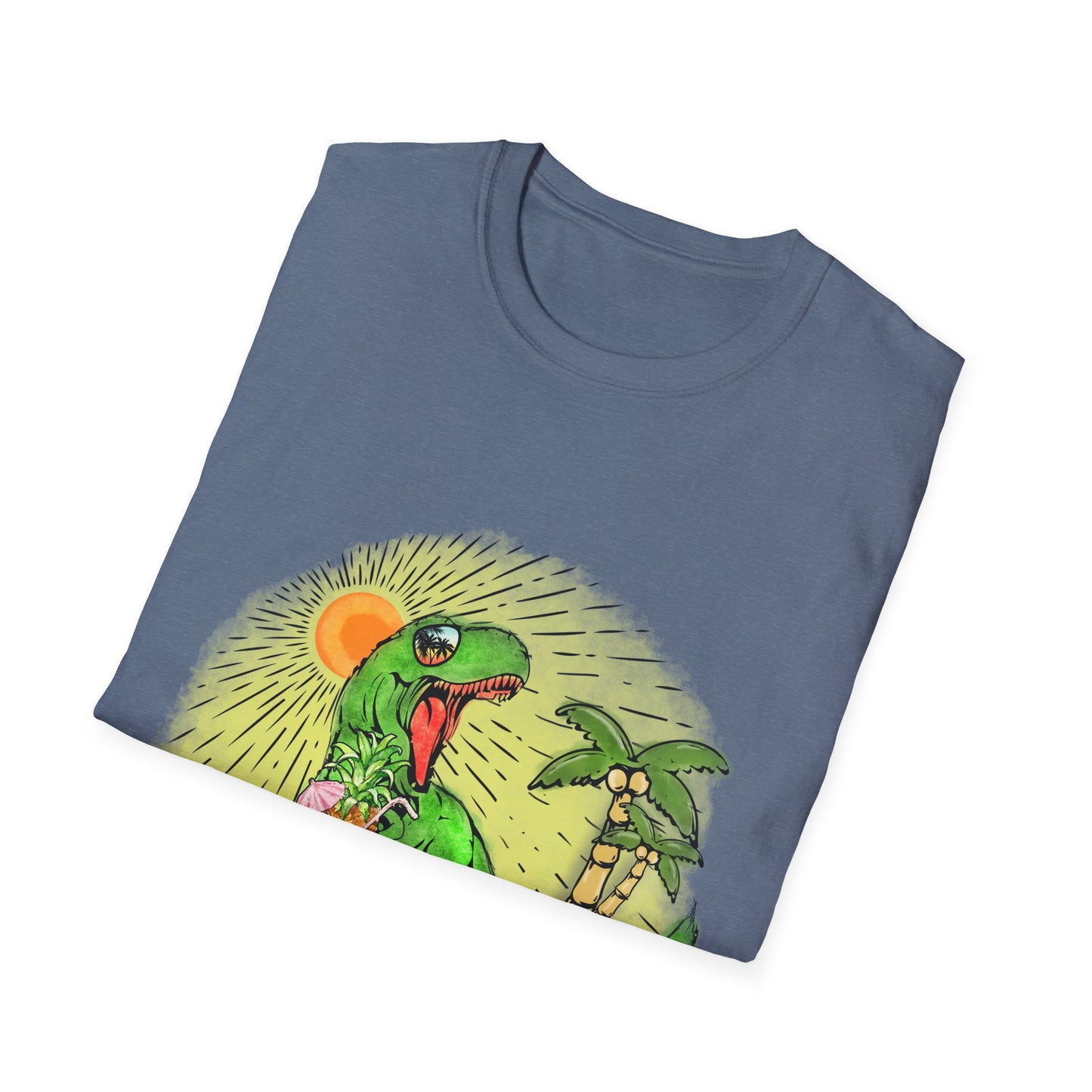 Surfing drinking T-Rex Unisex Softstyle T-Shirt
