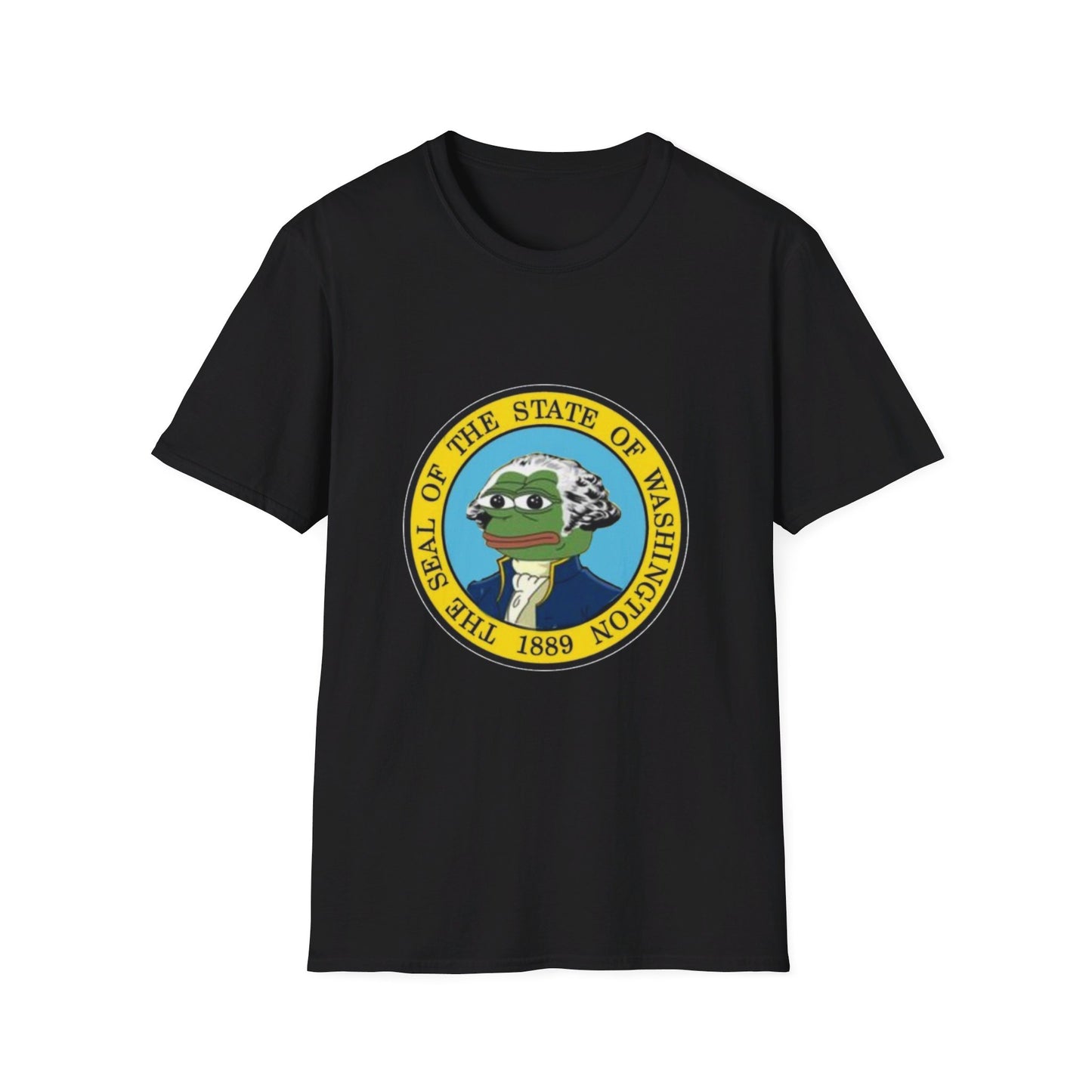 Washington State Seal Pepe in Powdered Wig Unisex Softstyle T-Shirt