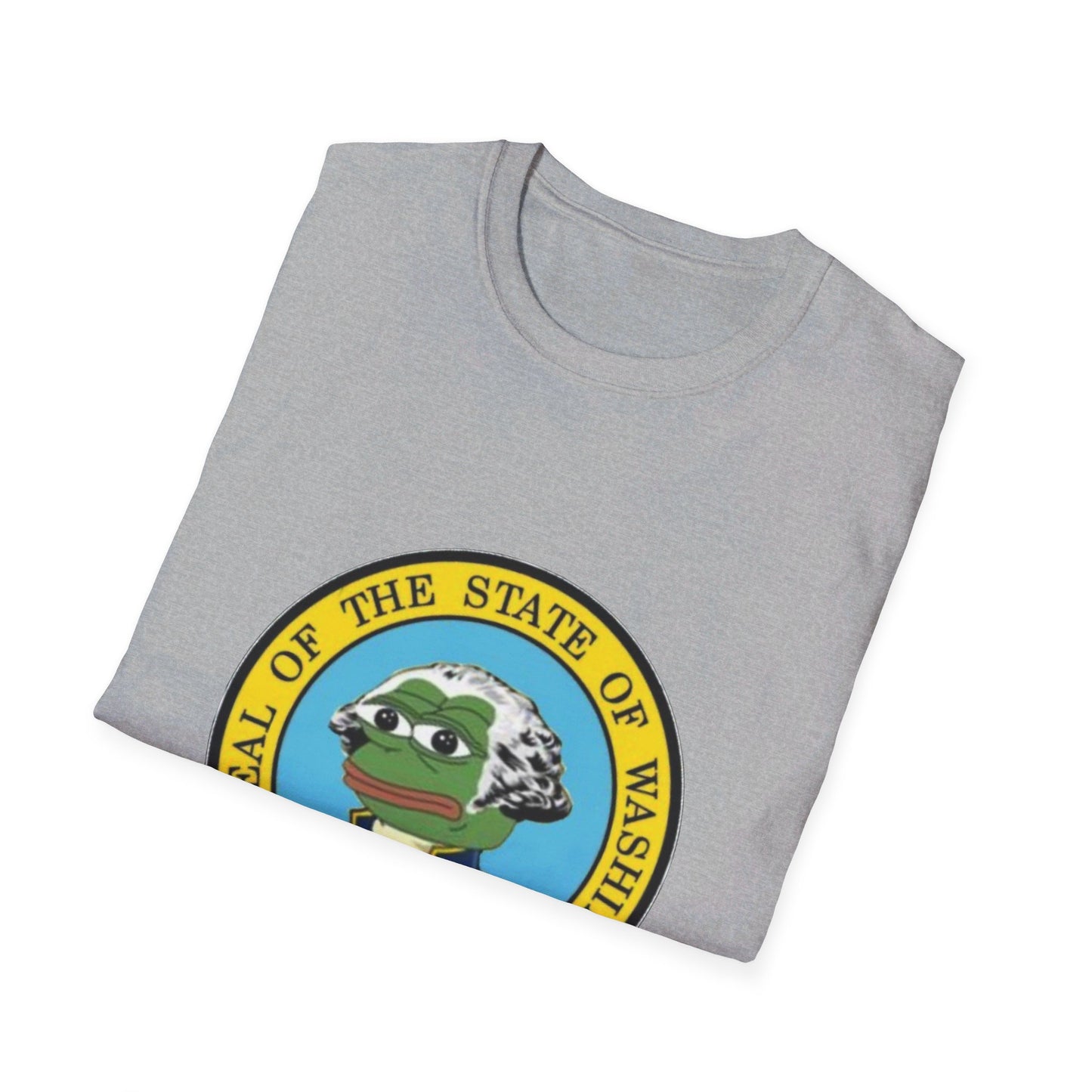 Washington State Seal Pepe in Powdered Wig Unisex Softstyle T-Shirt