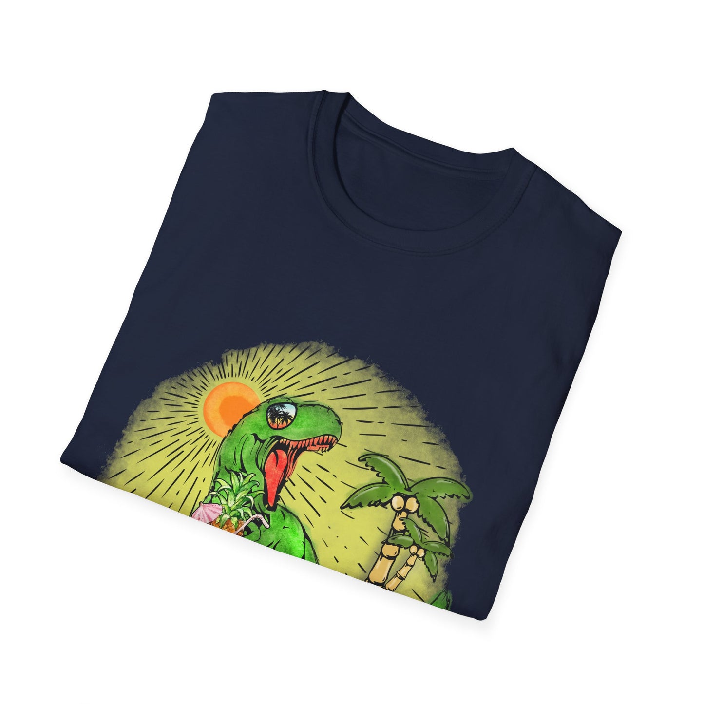 Surfing drinking T-Rex Unisex Softstyle T-Shirt