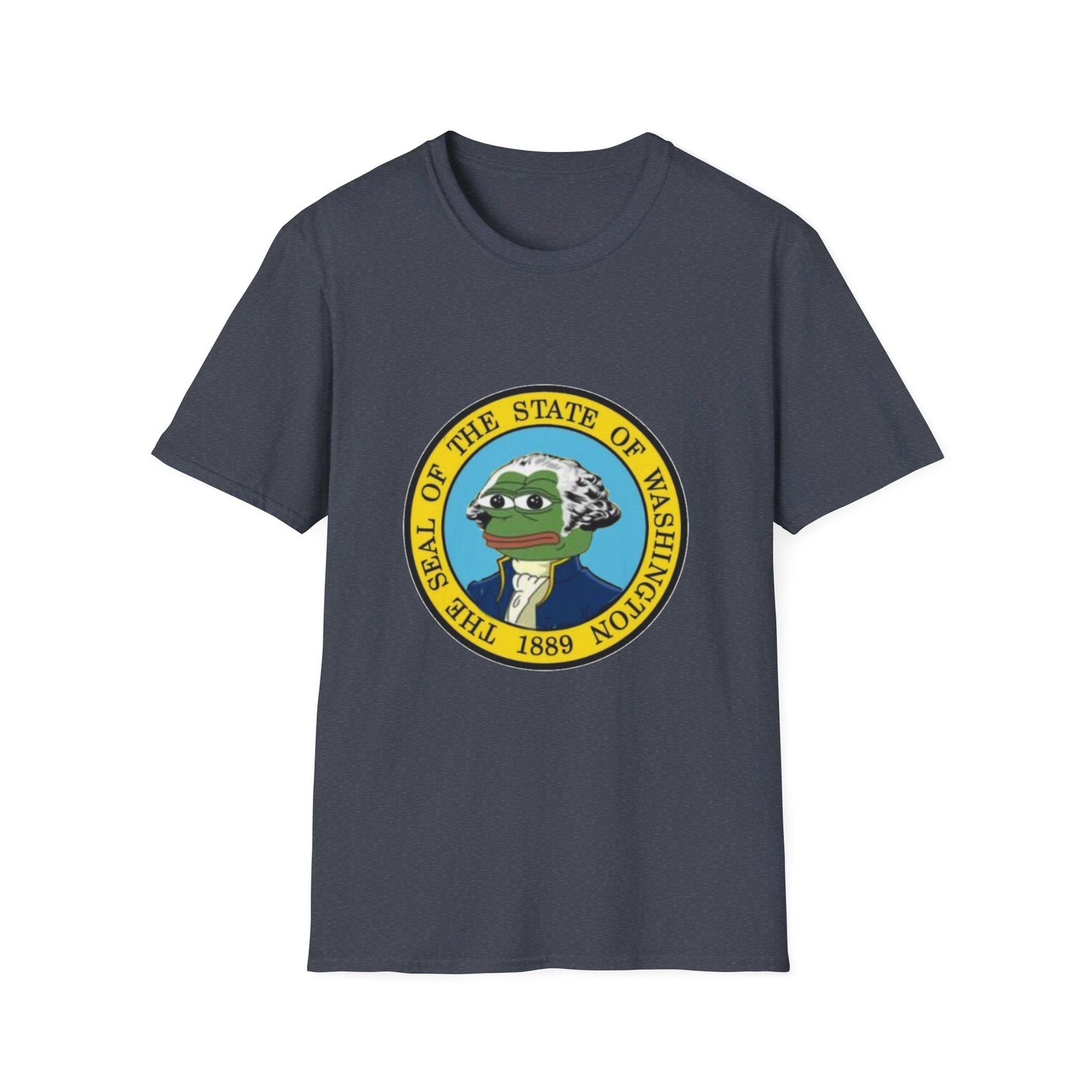 Washington State Seal Pepe in Powdered Wig Unisex Softstyle T-Shirt