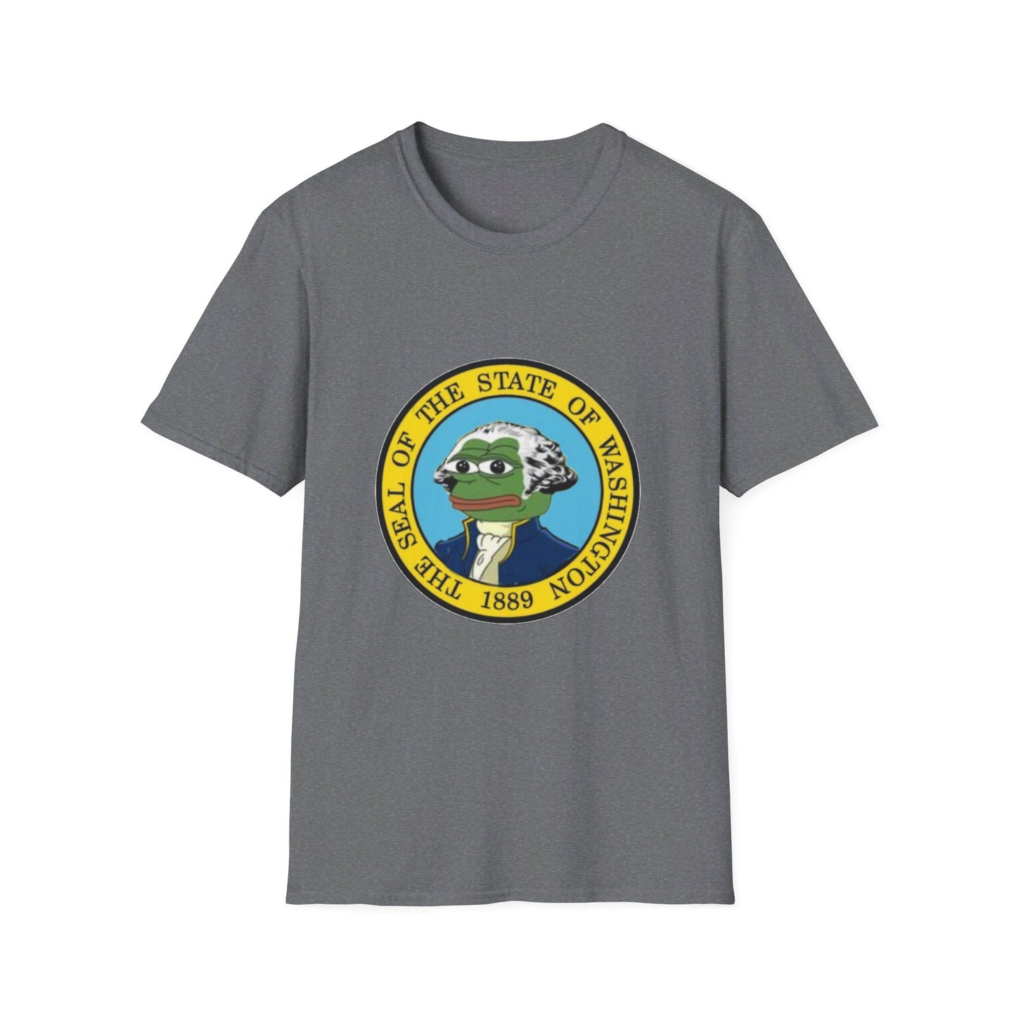 Washington State Seal Pepe in Powdered Wig Unisex Softstyle T-Shirt