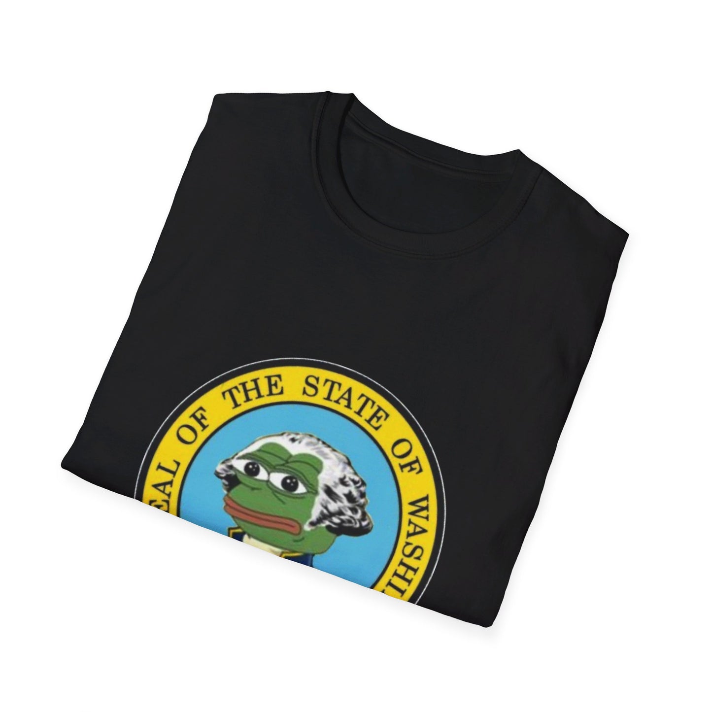 Washington State Seal Pepe in Powdered Wig Unisex Softstyle T-Shirt