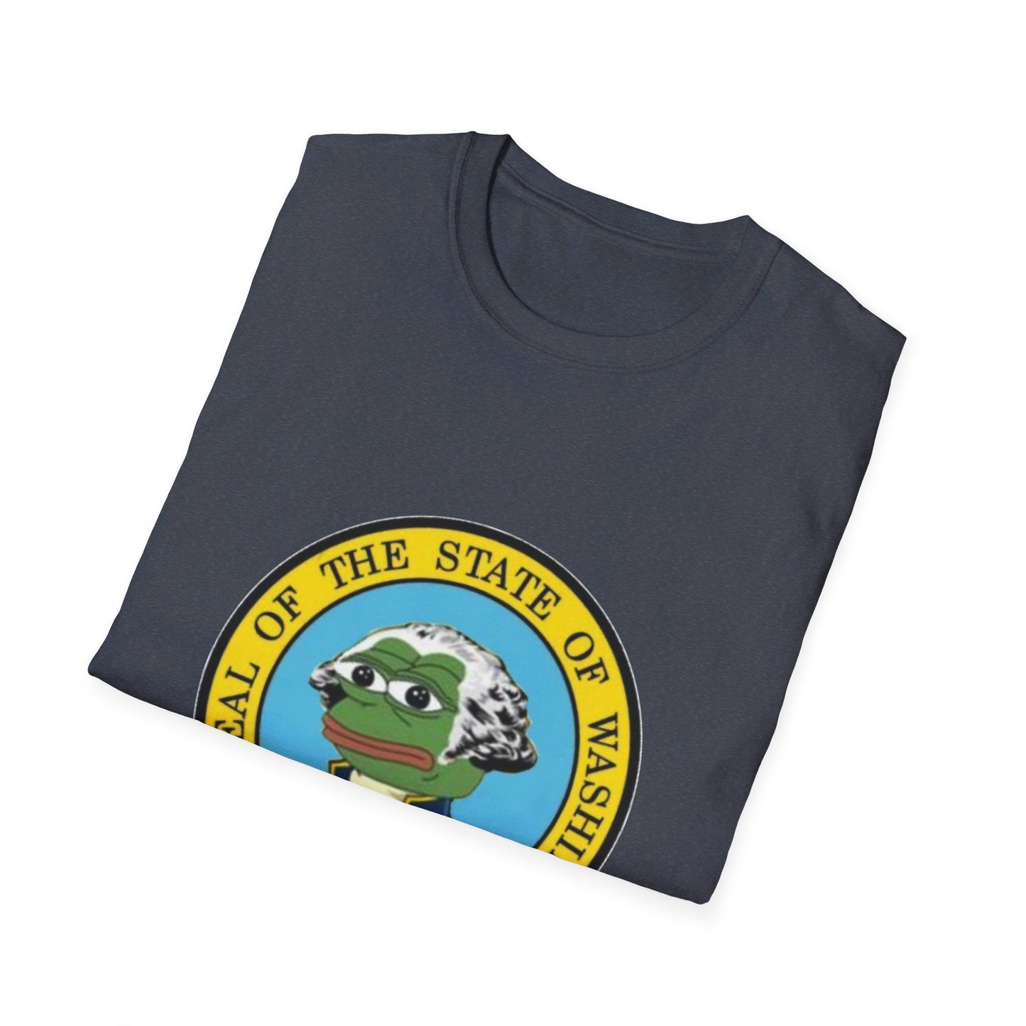 Washington State Seal Pepe in Powdered Wig Unisex Softstyle T-Shirt