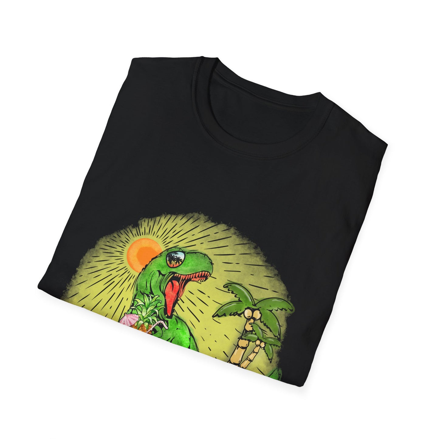 Surfing drinking T-Rex Unisex Softstyle T-Shirt