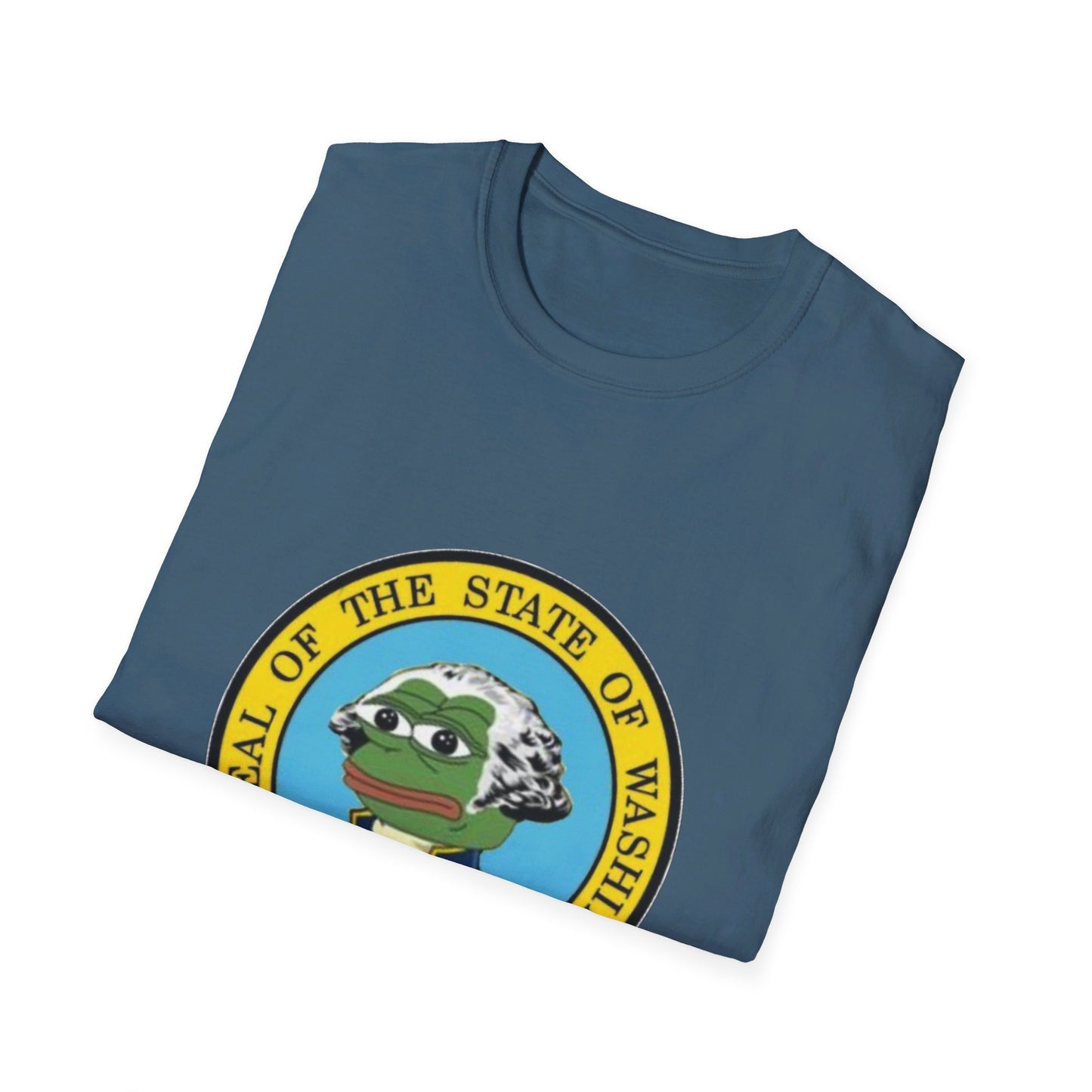 Washington State Seal Pepe in Powdered Wig Unisex Softstyle T-Shirt