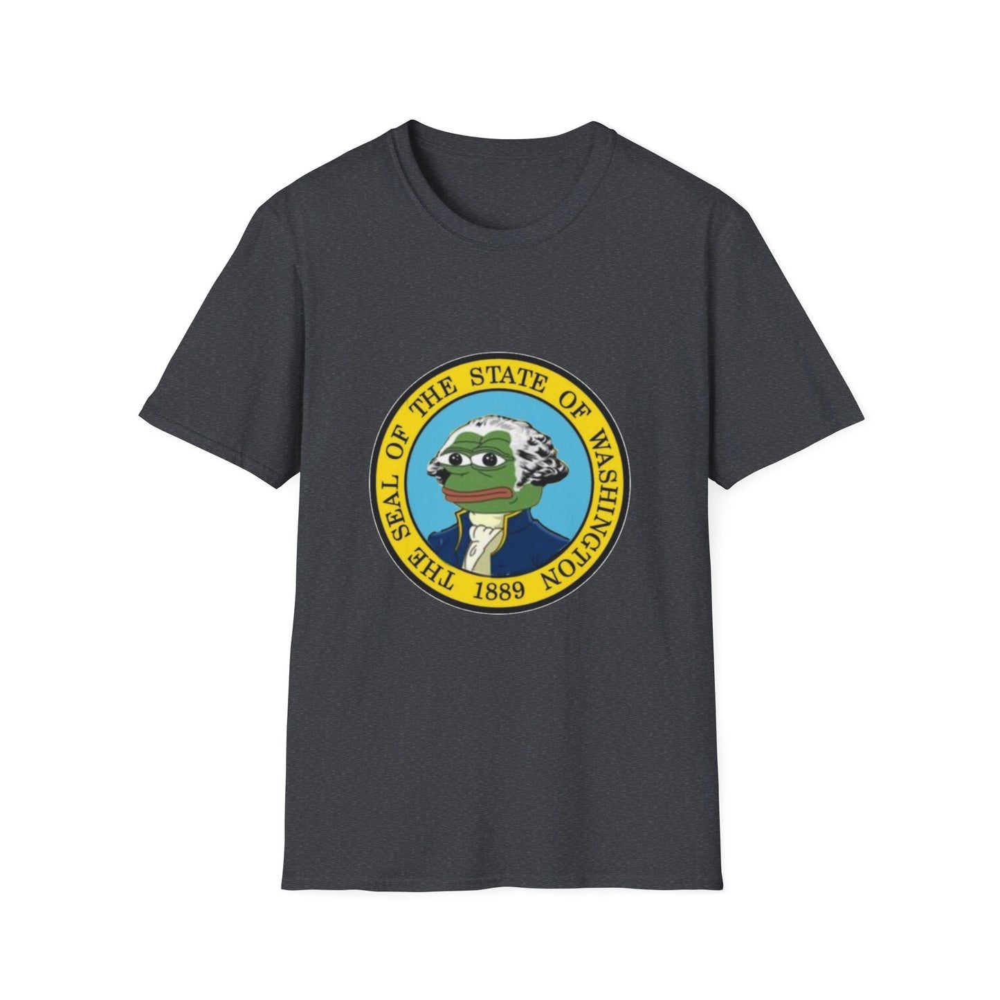 Washington State Seal Pepe in Powdered Wig Unisex Softstyle T-Shirt