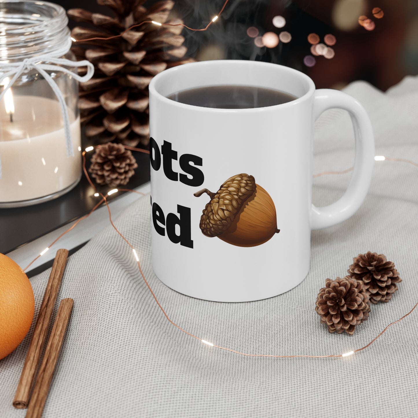 Falling Acorn "Shots fired" Funny Ceramic Mug 11oz