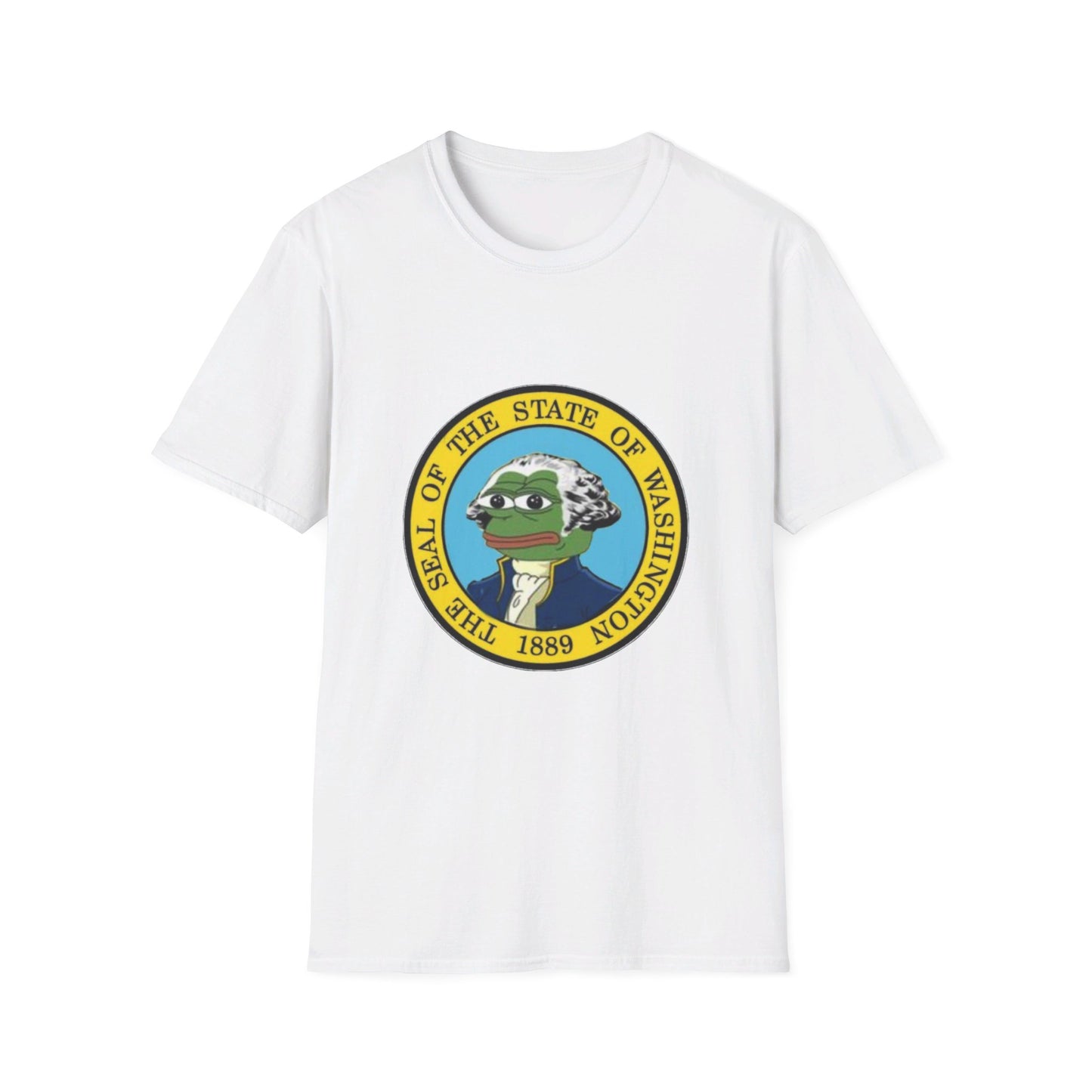Washington State Seal Pepe in Powdered Wig Unisex Softstyle T-Shirt