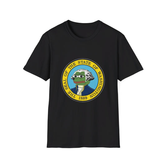 Washington State Seal Pepe in Powdered Wig Unisex Softstyle T-Shirt