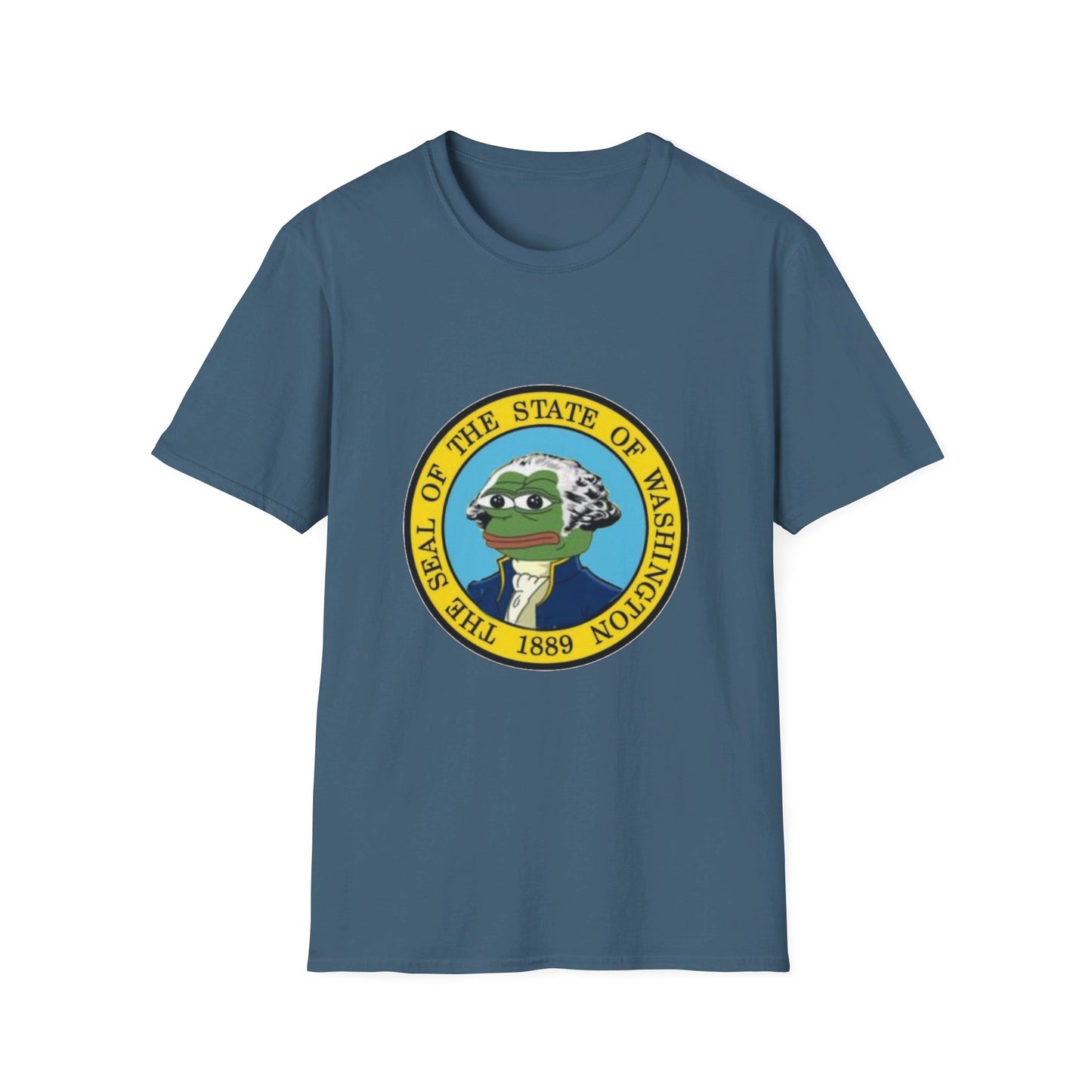 Washington State Seal Pepe in Powdered Wig Unisex Softstyle T-Shirt