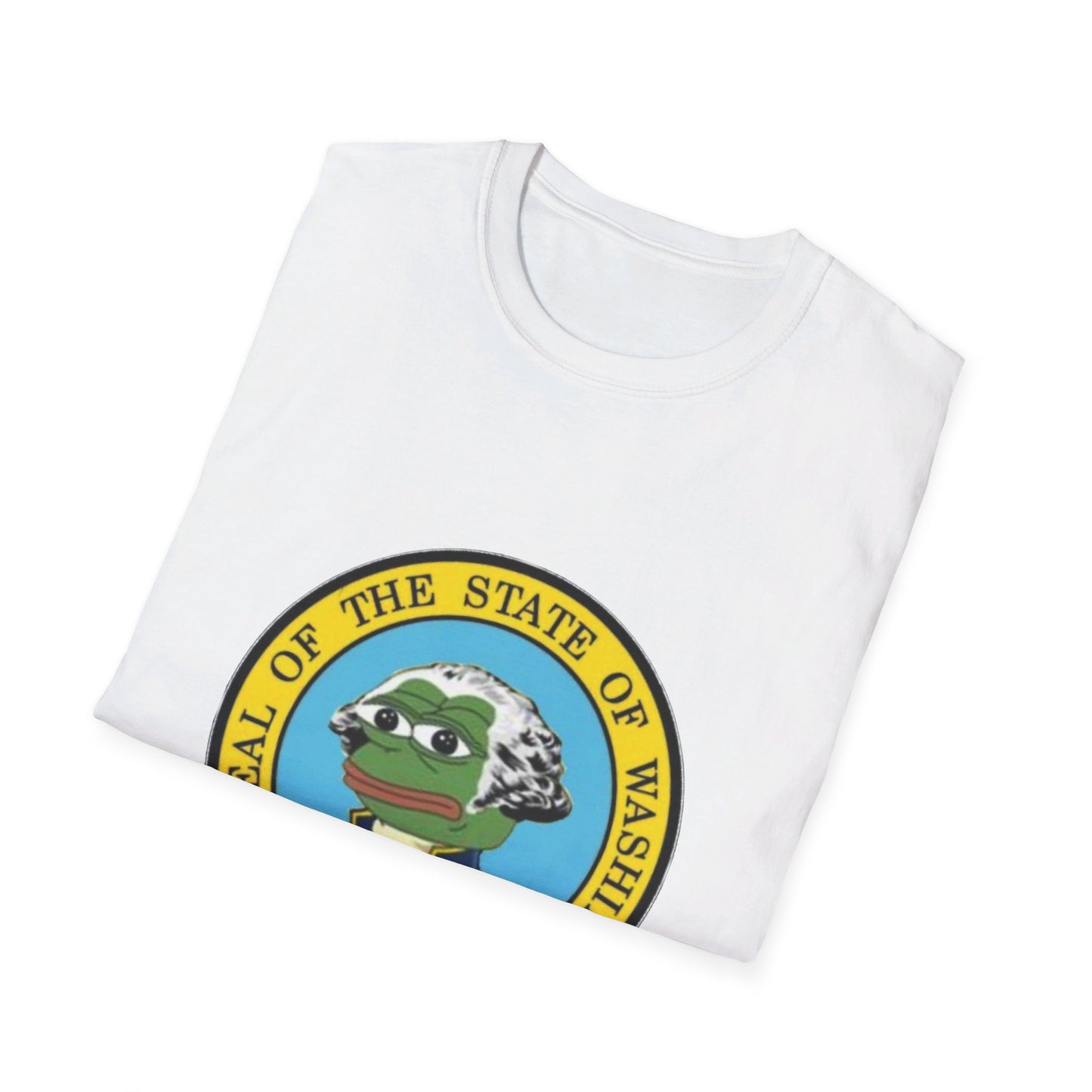 Washington State Seal Pepe in Powdered Wig Unisex Softstyle T-Shirt