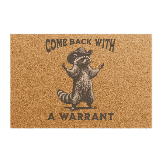 Come Back with a Warrant Fred the Raccoon Doormat